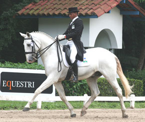Lusitano Nilo VO lights Brazil’s Olympic dressage torch for Rogério Clementino