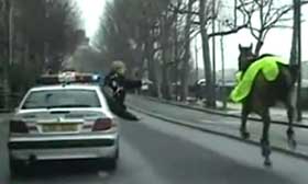 Cavalo da Guarda Republicana em fuga em Paris...
