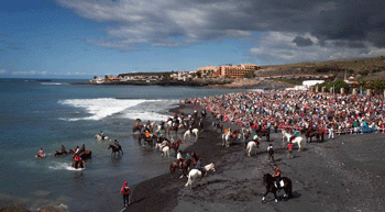 Cavalos tomam banho no Festival de San Sebastián (vídeo)